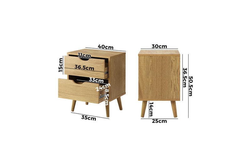 Oikiture 2 X Bedside Tables Bedroom Furniture Wooden