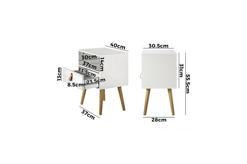 Oikiture 2 X Bedside Tables Side Table w/ Leather Handle White