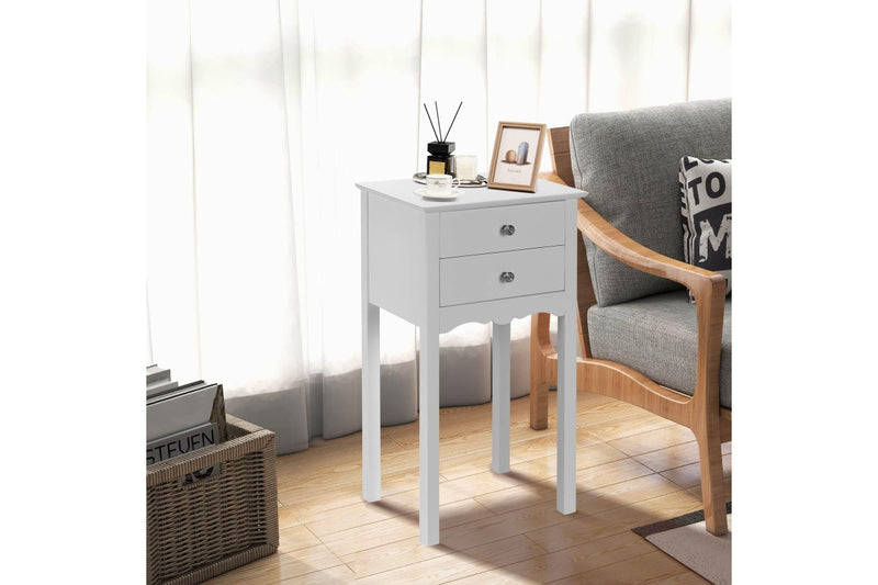 Giantex Side Table Nightstand Home Office End Table w/2 Drawers Accent Table BedsidStorage Table White