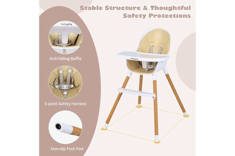 Giantex 4-in-1 Baby High Chair Convertible Infant Eating Highchair w/Adjustable Tray Kids Dining chair Beige