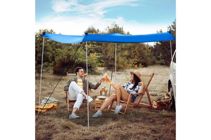 Costway Beach Sunshade Canopy UPF50+ Family Shelter Shade 3-4 Adults w/4 Poles Sandbags Peg Stakes Blue