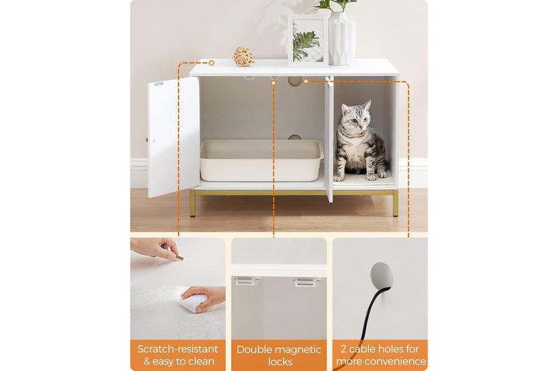 Modern Cat Furniture: Litter Box Enclosure (Simply White and Metallic Gold)