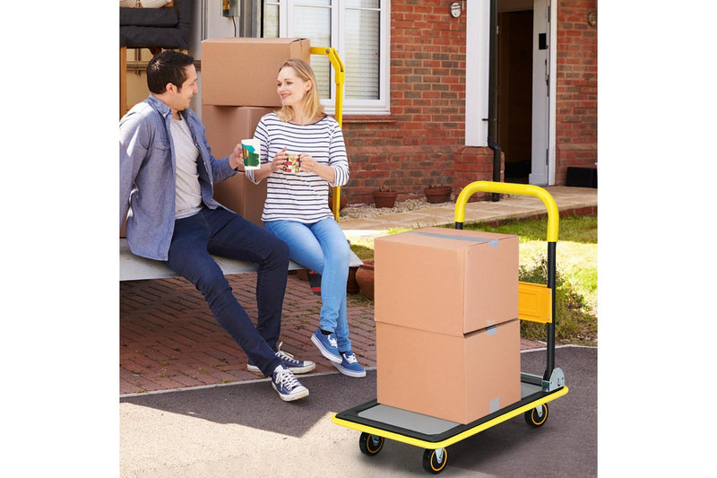 Costway Folding Platform Trolley Heavy Duty Hand Truck Push Cart Dolly Heavy Duty w/Non-Slip Platform Warehouse