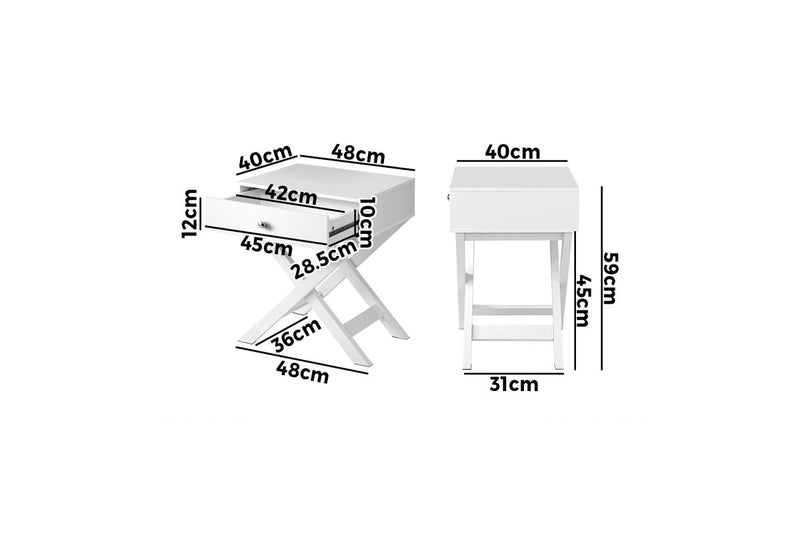 Oikiture 2PCS Bedside Table Drawer Side Table White Storage Cabinet