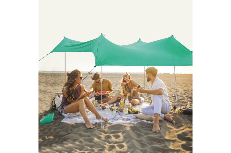 Costway Beach Sunshade Canopy UPF50+ Family Shelter Shade 3-4 Adults w/4 Poles Sandbags Peg Stakes Turquoise