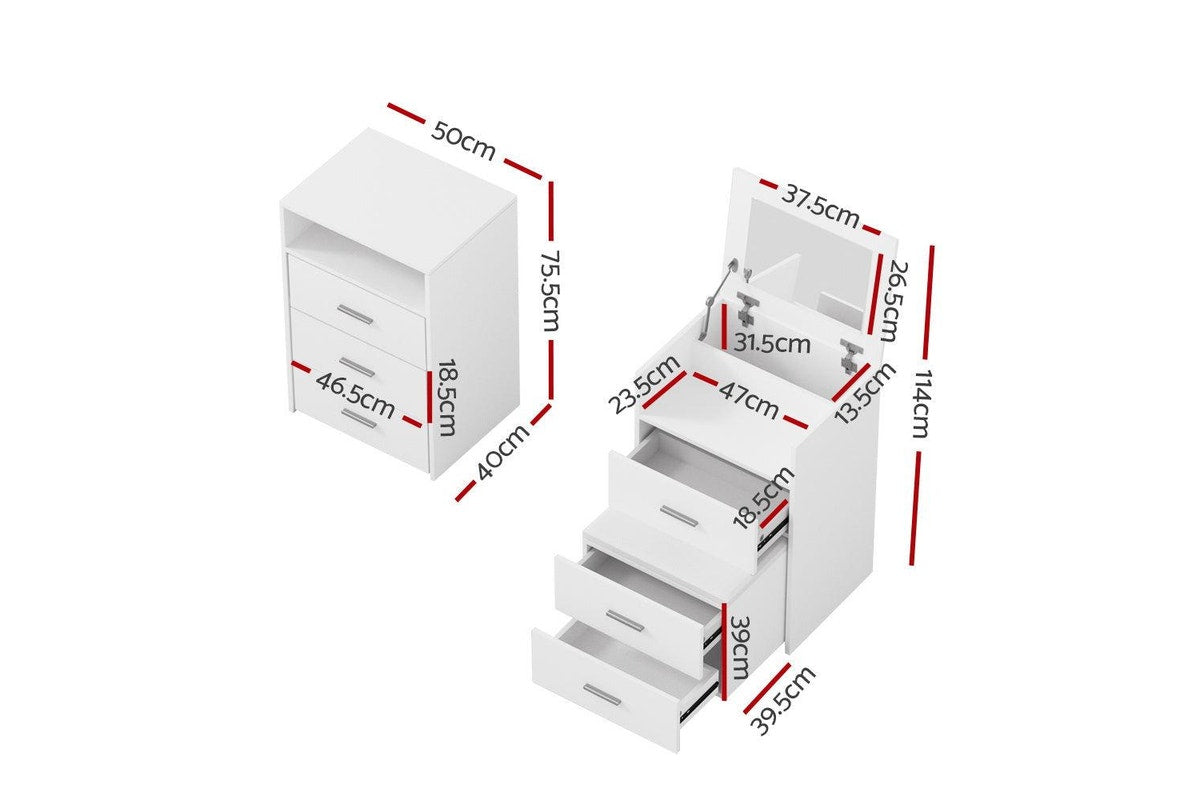 Artiss Dressing Table 2 In 1 Set Hidden Makeup Mirror Storage Drawers Bedside Tables