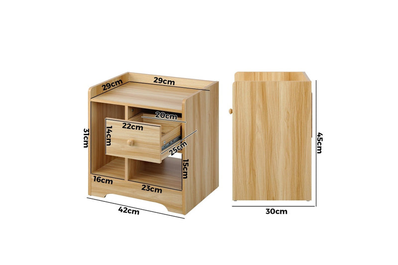 Oikiture Bedside Tables Set of 2 Nightstand Shelf Natural