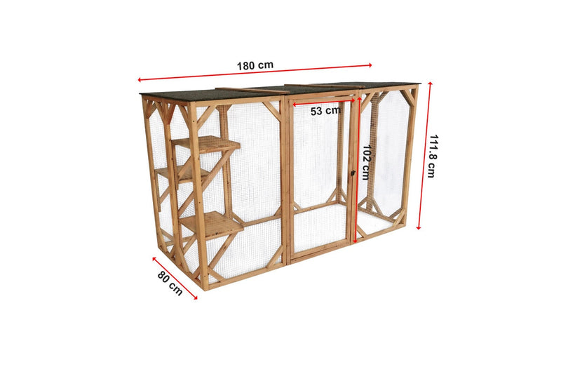 180cm Large Cat Enclosure Wooden Outdoor Cage with 3 Platforms