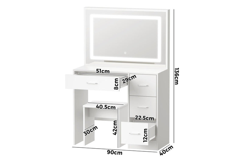 Oikiture Dressing Table Stool Set LED Light(White)