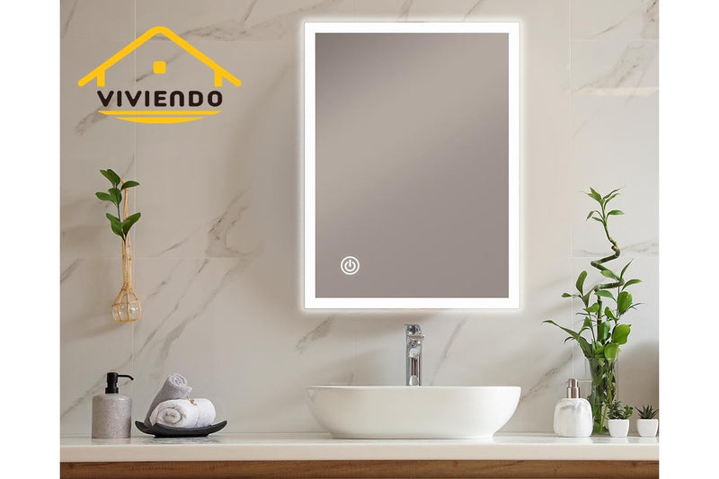 Viviendo LED Bathroom Rectangular Vanity Mirror Light Dimmable Anti-Fog Wall Mounted Touch switch Mirror Light - 60 x 80cm