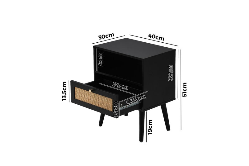 Oikiture Bedside Table Rattan Black