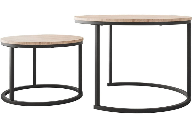 Wood Nesting Coffee Table Set - Round Tables for Living Room Furniture