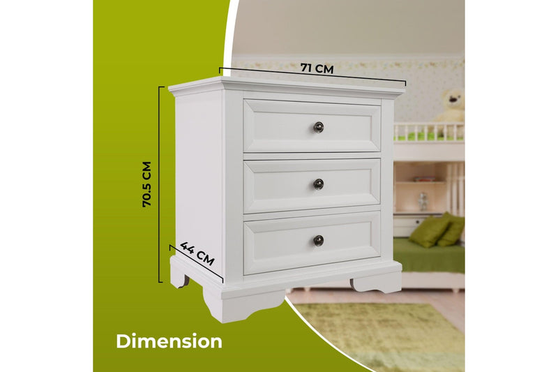 Celosia Bedside Table Set Of 2Pcs 3 Drawers Storage Cabinet Nightstand White Bedside Tables