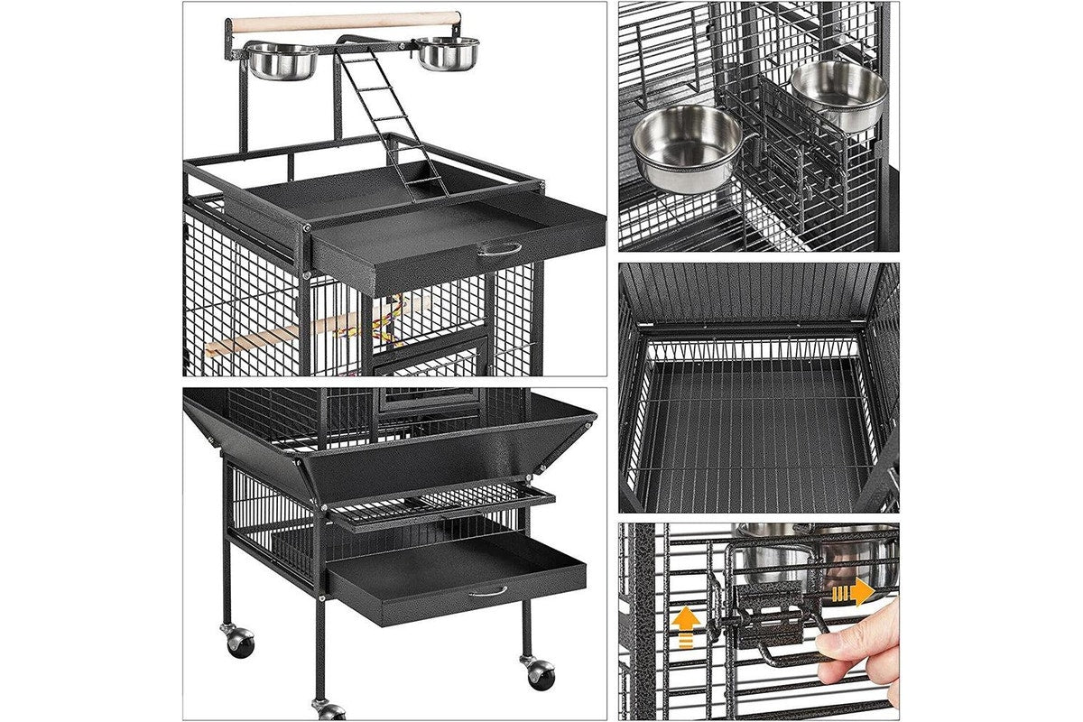 Large Playtop Parrot Aviary Bird Cages Birdcage w/ Rolling Stand Perch Food Cup