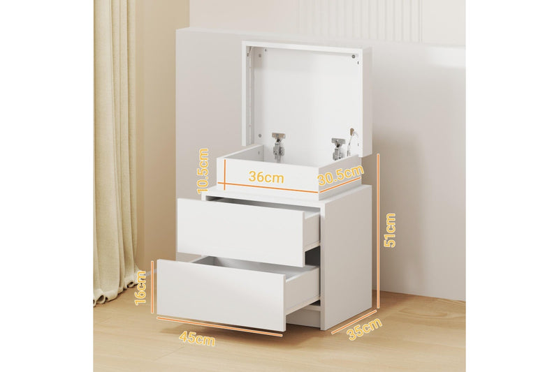Advwin Set of 2 Bedside Table LED RGB 2 Drawers With Lift Up Storage Nightstand White