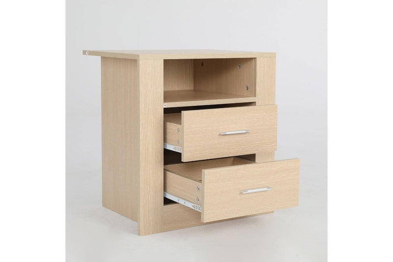 2X Bedside Table Side Storage Cabinet Nightstand Bedroom Drawer 1 Shelf Zuri Oak Bedside Tables