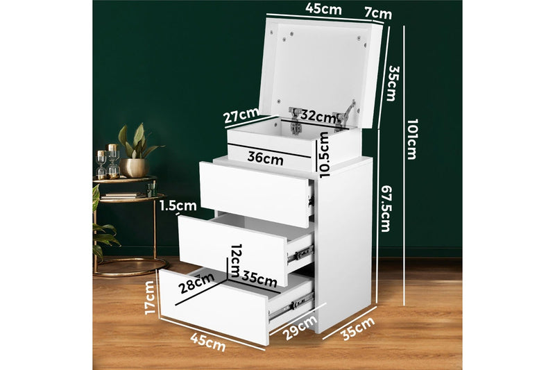 Oikiture Bedside Table 3 Drawers RGB LED White