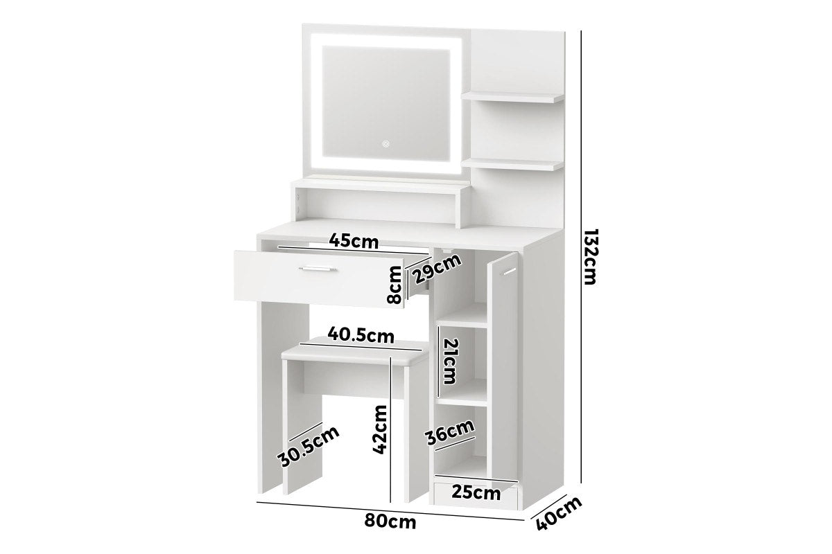 Oikiture Dressing Table Stool Set LED Mirror(White)