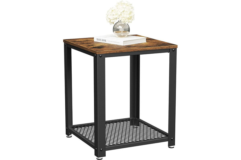 2-Tier Side Table with Storage Shelf with Metal Frame, Rustic Brown