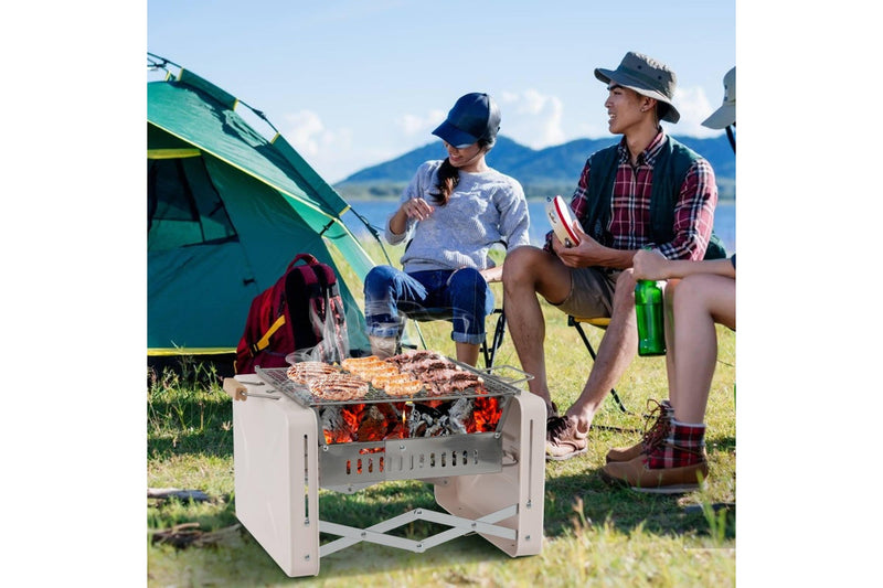 Costway Portable Charcoal Grill Folding BBQ Grill Outdoor Camping Grill w/Foldable Body & Charcoal Box Beige