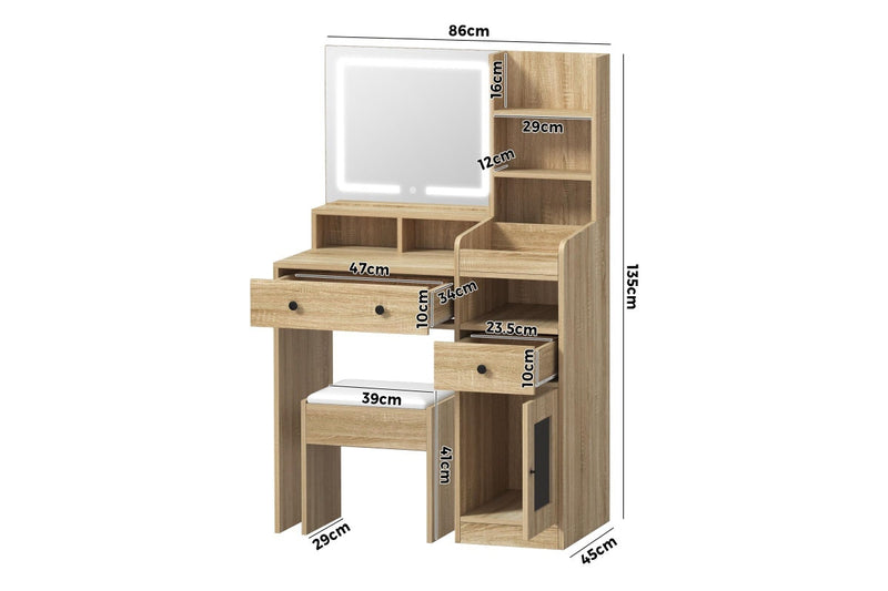 Oikiture Dressing Table Stool Set LED Light (Natural)