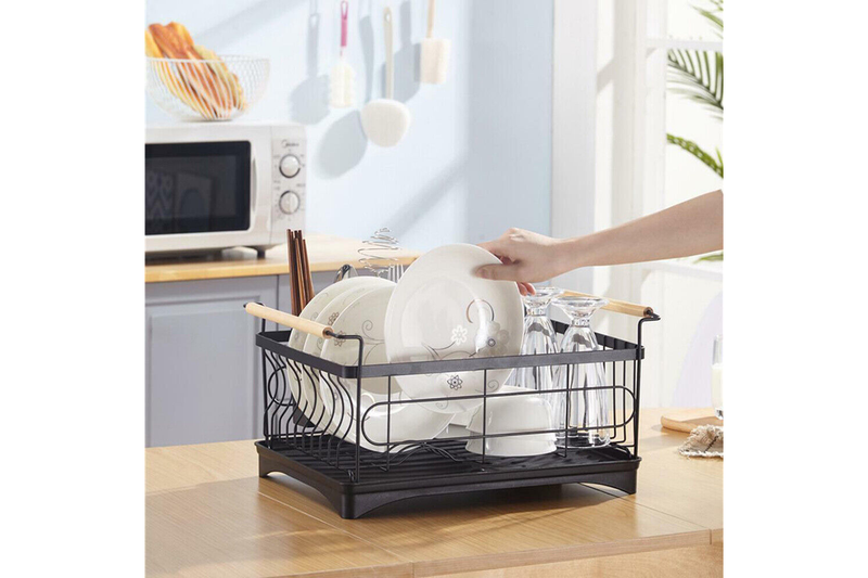 Viviendo Dish Drying Rack, Kitchen Counter Dish Drainer with Cutlery Holder, Drip Tray and Handles
