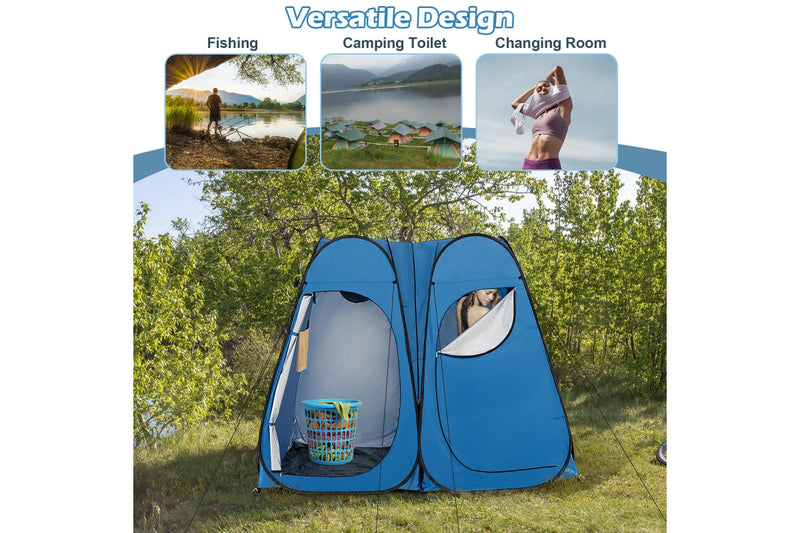 Costway 2-Room Pop Up Shower Tent Outdoor Camping Portable Change Room Privacy Shelter w/Carrying Bag Blue
