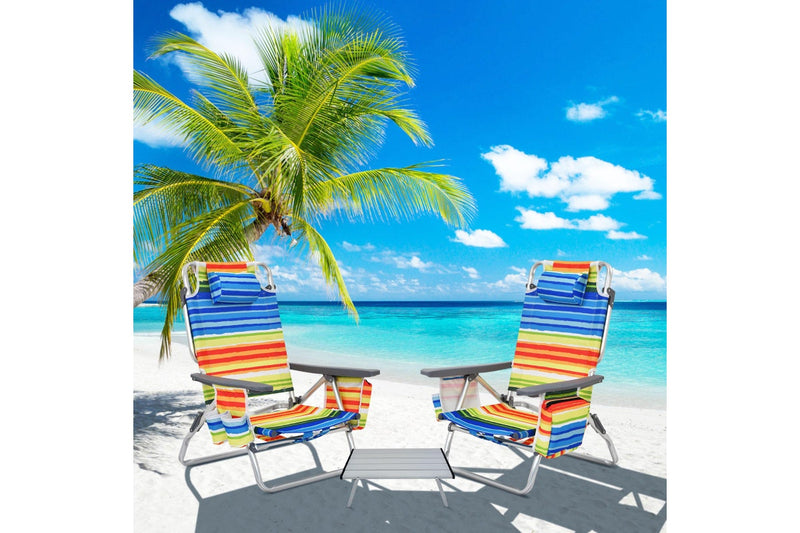 Costway 2-Pack Folding Backpack Beach Chair Table Set 5-Position Outdoor Reclining Chair Yellow