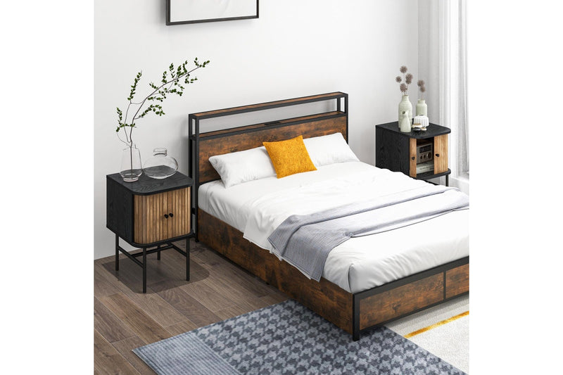 Giantex Modern Nightstand Bedside Storage Table w/Sliding Doors & Metal Legs Floor Side Table Bedroom Living Room Black