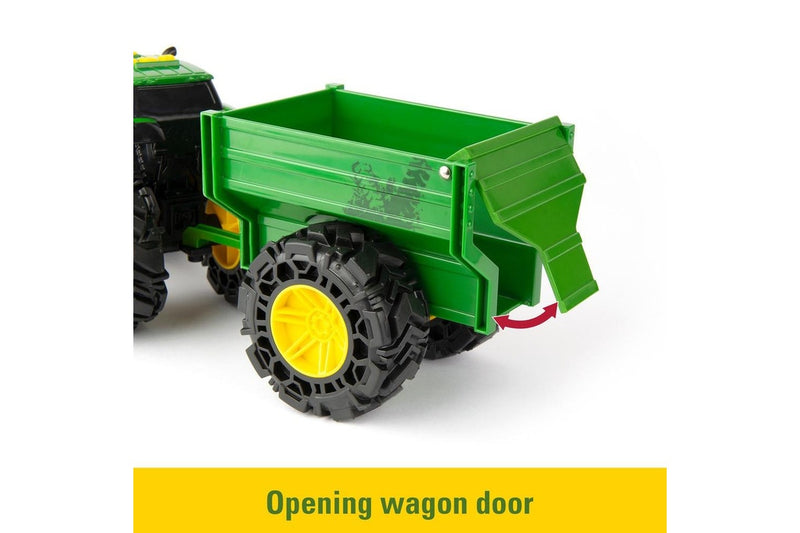 John Deere 38cm Monster Treads Tractor Kids Vehicle Toy w Wagon Light Sounds 3+