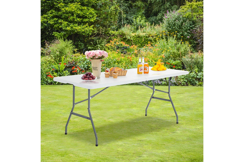 Giantex 1.8M Folding Camping Table Portable Picnic Table Outdoor Indoor w/Carrying Handle, White