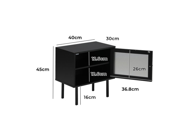 Oikiture Bedside Table Nightstand Glass Door(Black)