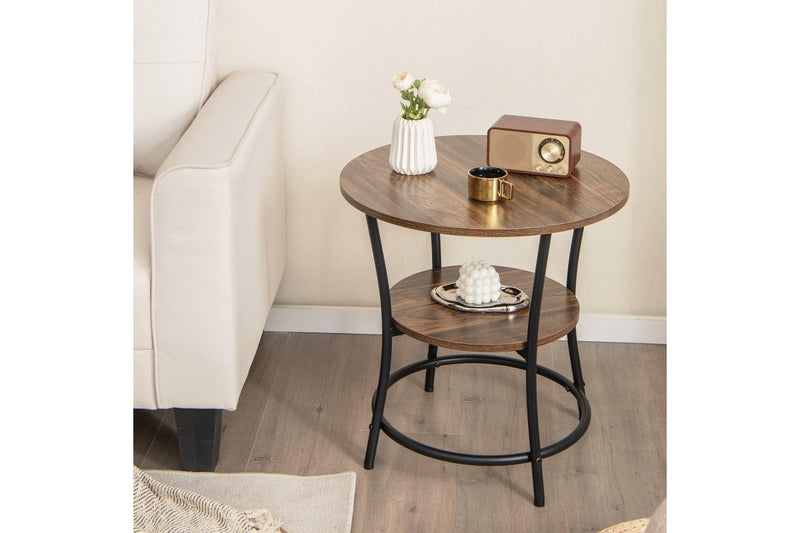 Giantex Round End Table 2-Tier Side Table w/Storage Shelf & Metal Frame Snack Table Nightstand