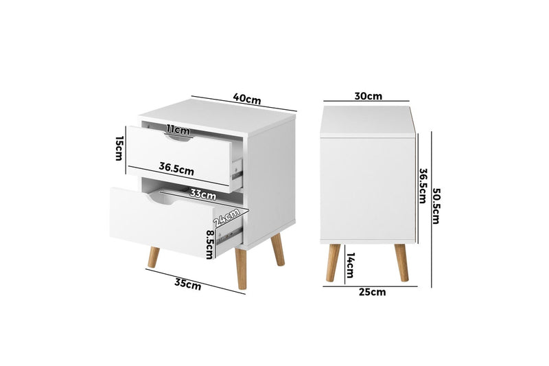 Oikiture Bedside Tables 2 Drawers Side Table White