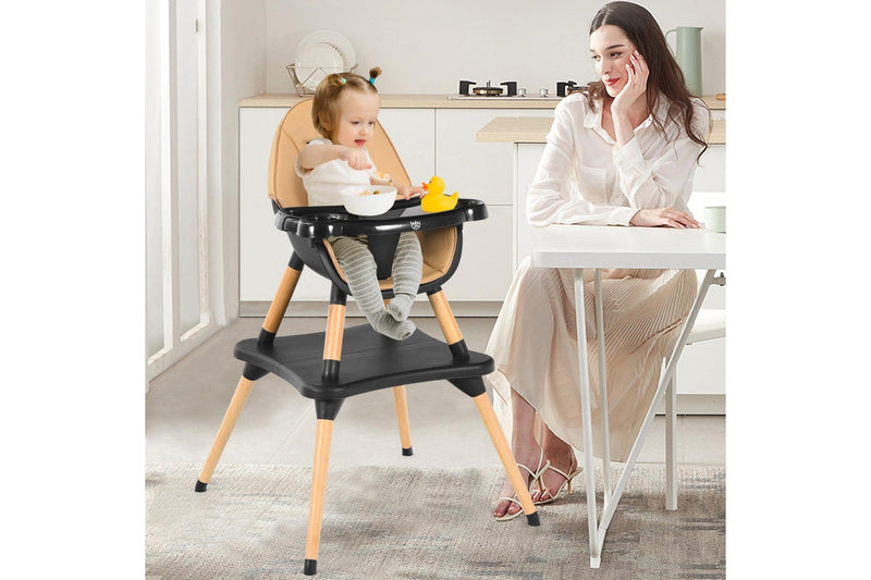 Giantex 5-in-1 Convertible Baby High Chair Toddler Booster Seat Kids Table & Chair Set w/ Removable Tray, Coffee