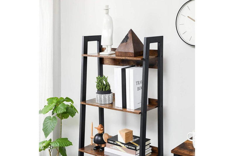 Ladder Shelf 4-Tier Home Office Bookshelf Metal Frame Industrial Rustic Brown Black