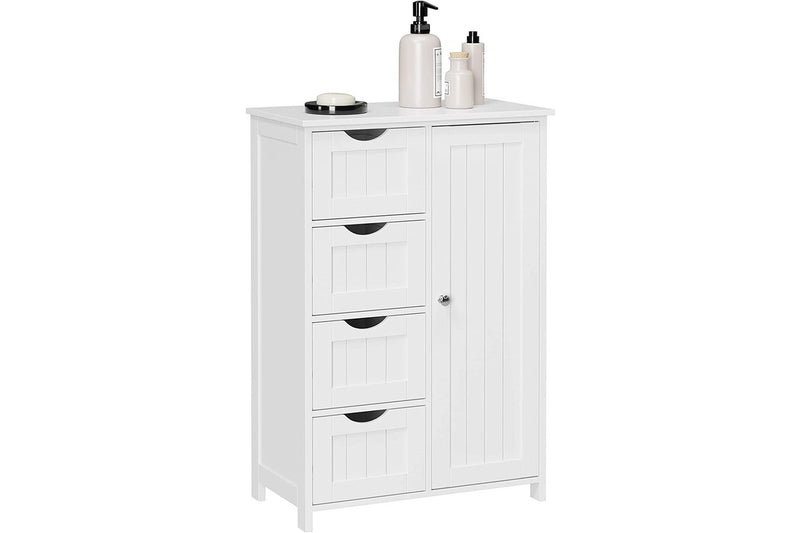 Wooden Storage Cabinet Unit with 4 Drawers, Single Door and adjustable Shelf