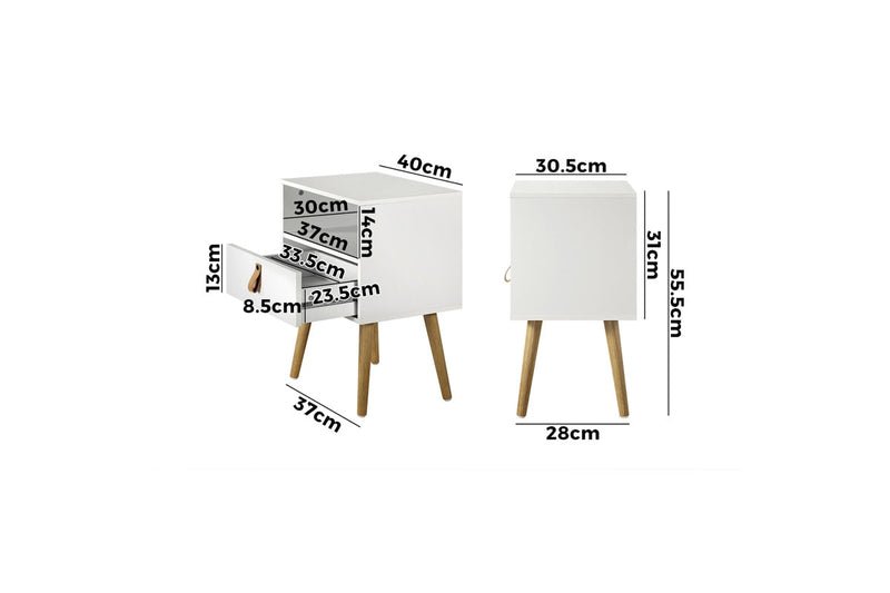 Oikiture Bedside Table Drawer Side Table w/ Leather Handle White