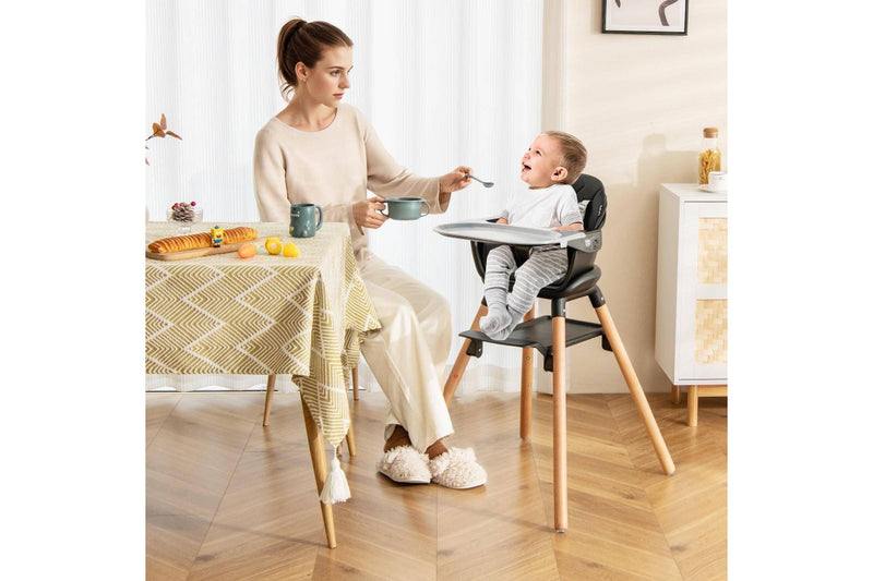 Costway High Chair Eating Feeding Chiar Dining Seat Wooden Furniture Black