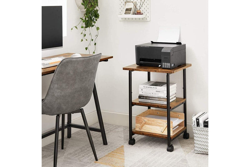 Adjustable Rustic Brown and Black 3-Tier Machine Cart with Wheels - OPS003B01