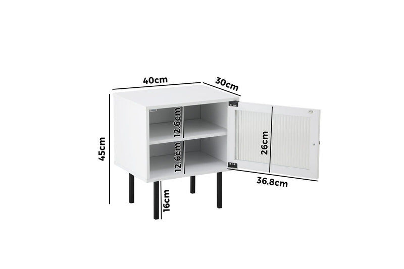 Oikiture Bedside Table Nightstand Glass Door(White)