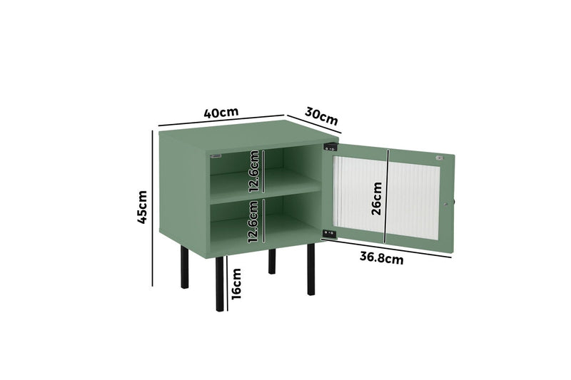Oikiture Bedside Table Nightstand Glass Door(Green)