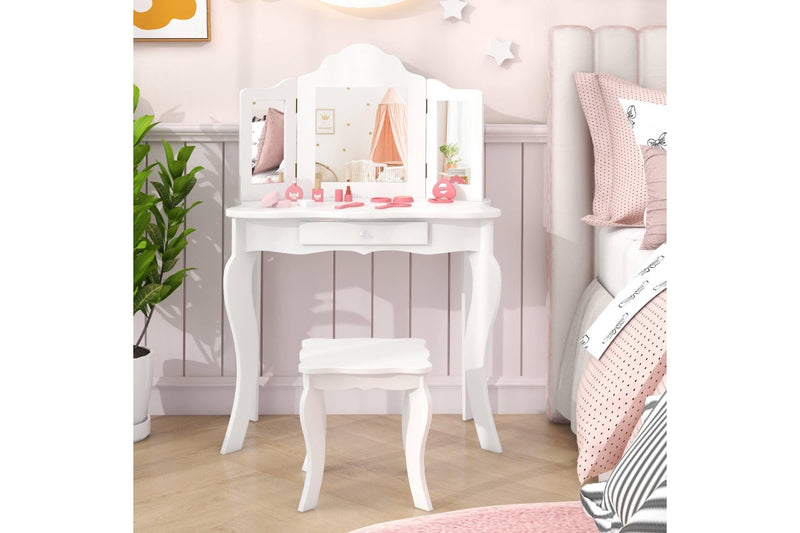 Giantex Kids Makeup Dressing Table Princess Vanity Set Writing Desk, White
