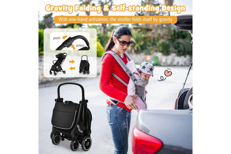 Costway Folding kid Stoller Portable kid Stroller w/Adjustable Canopy Self-Standing Gravity Black