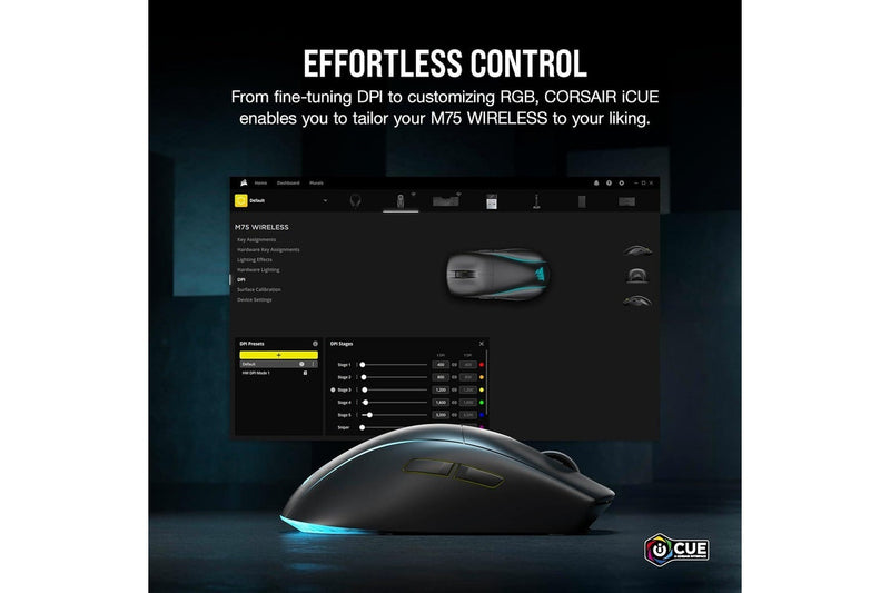 Corsair M75 Wireless RGB Lightweight Gaming Mouse (Black)