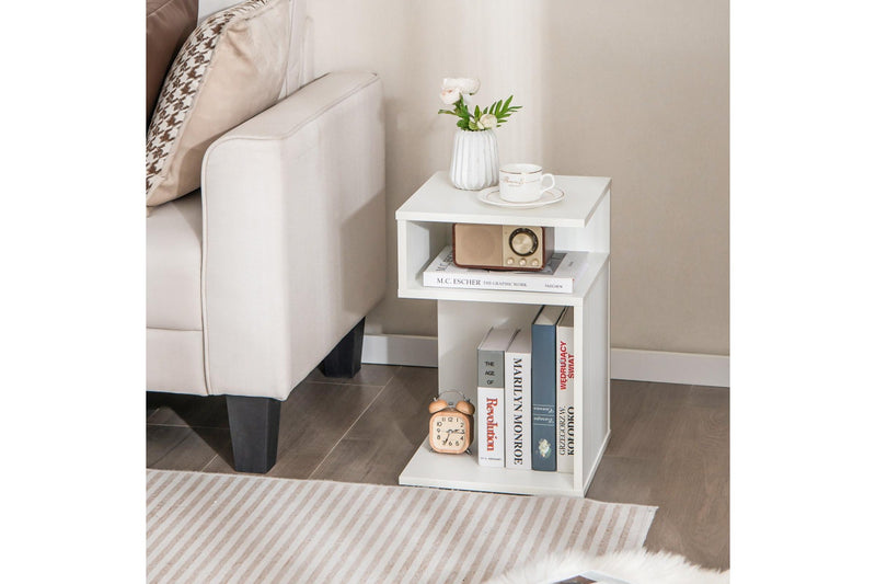 Giantex 3-Tier Modern Nightstand S-Shaped Sofa Side Table Storage Display Shelves, White