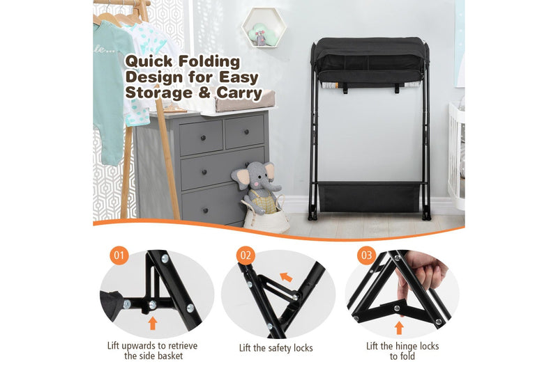 Giantex Baby Change Table Folding Nursery Organizer Diaper Changing Station Storage Basket & Shelf, Black