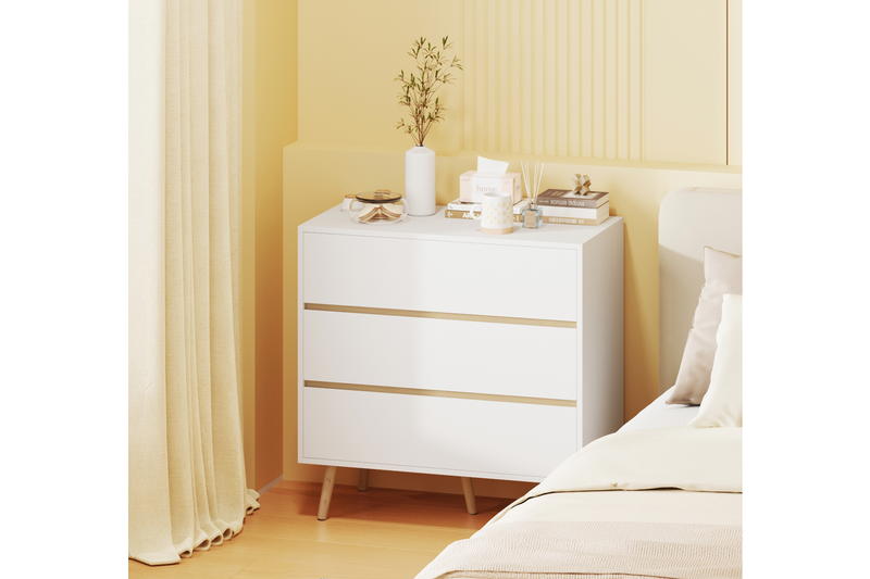 Advwin 3 Chest Of Drawers Lowboy Dresser Wooden Storage Cabinet White