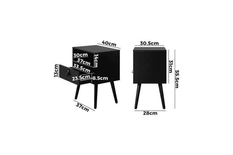Oikiture 2 X Bedside Tables Side Table w/ Leather Handle Black
