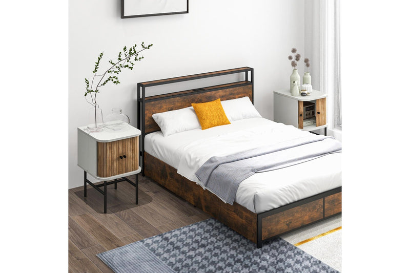 Giantex Modern Nightstand Bedside Storage Table w/Sliding Doors & Metal Legs Floor Side Table Bedroom Living Room White